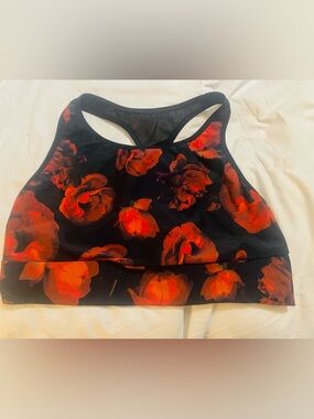 Elegant Floral Black and Red Sports Bra